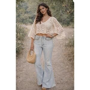 Spell & The Gypsy Collective Bleached Azalea Denim Flare Leg Jeans Size Medium